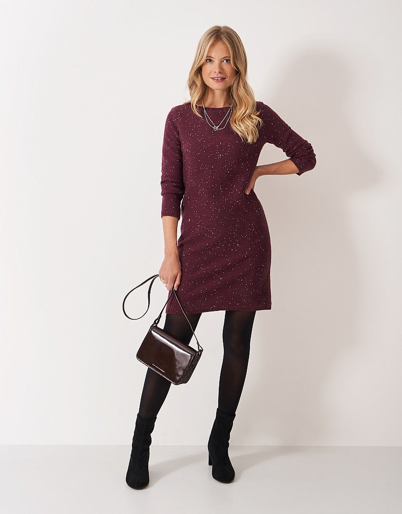 Cara Knitted Glitterball Dress in Burgundy Red